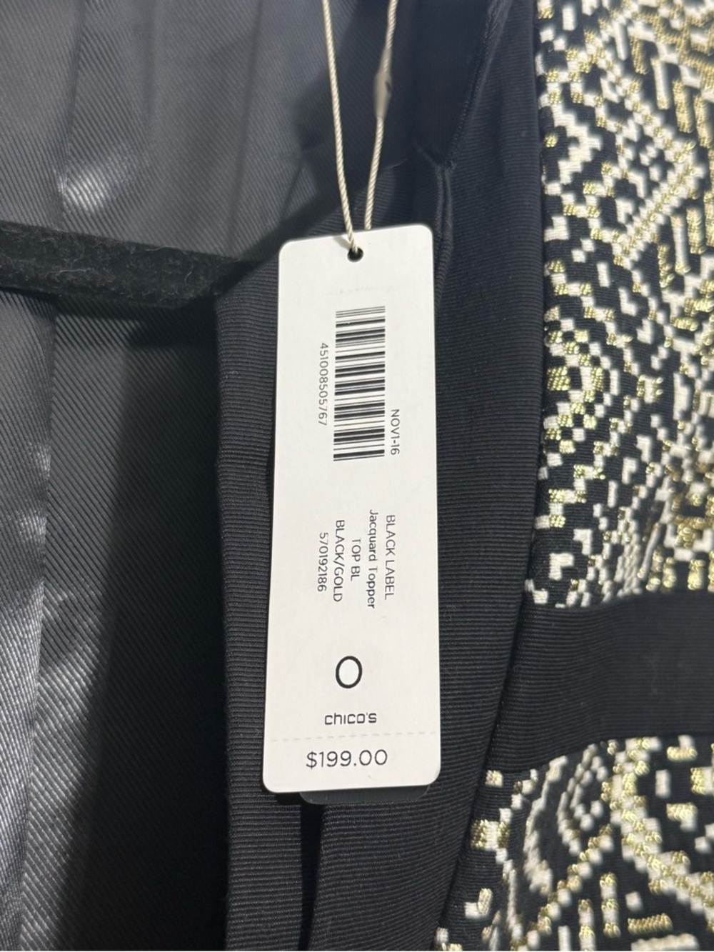 Chico’s Black Label Quiet Luxury Metallic Jacquard Blazer Gold Jacket Size 0 NWT - Picture 10 of 11